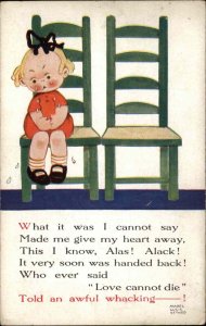Children Comic Girl Crying Time Out c1940s Postcard