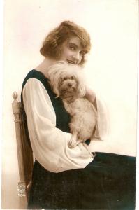 \Glamour lady with her dog\\ Nice antique French PC