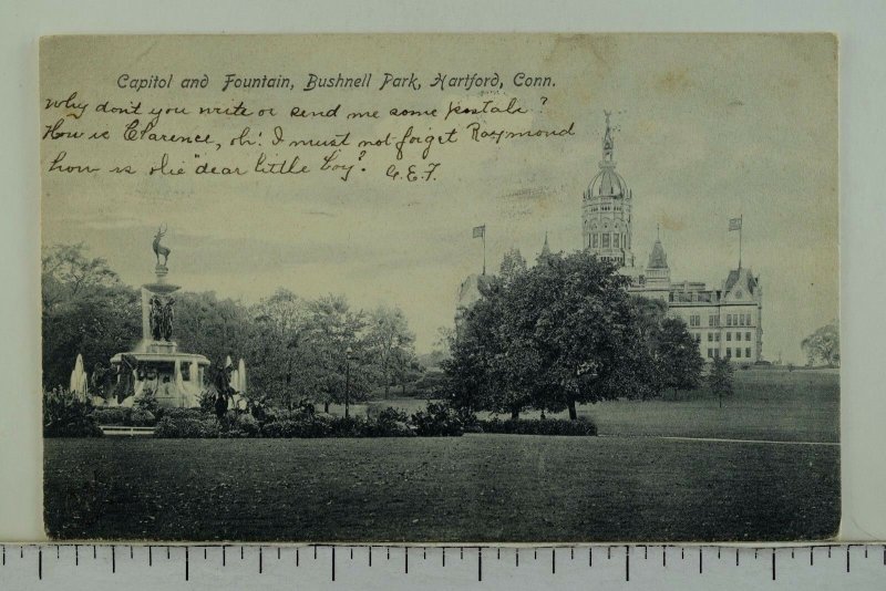 Circa 1910 Capitol and Fountain, Bushnell Park, Hartford, Conn. Postcard P55