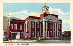 Clifton Forge Virginia City Hall And Fire Dept Linen Antique Postcard K17921