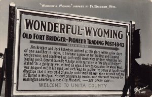 FT BRIDGER WY~WONDERFUL WYOMING-PIONEER TRADING POST-1843~REAL PHOTO POSTCARD