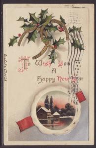 To Wish You a Happy New Year,Horseshoes,Holly Postcard