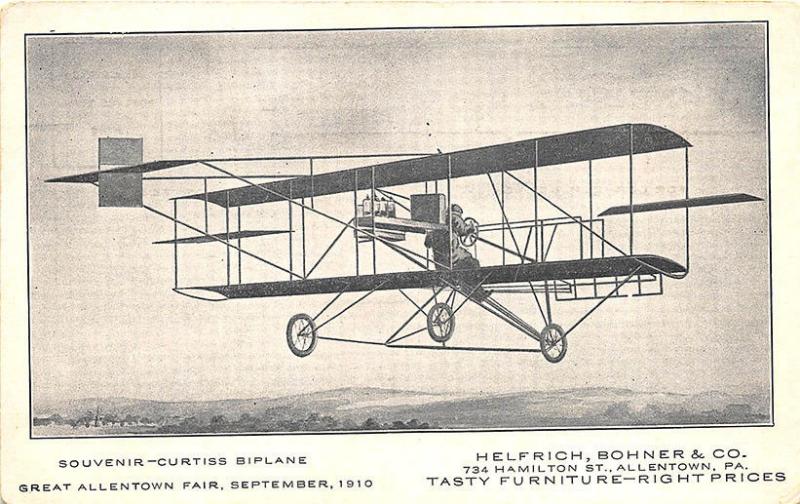 Great Allentown Fair PA 1910 Curtiss Biplane Tasty Furniture Postcard