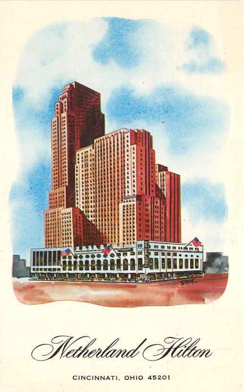 Cincinnati Ohio 1960s Postcard Netherland Hilton Hotel 