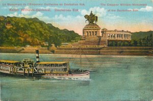 Germany navigation themed postcard Kaiser Wilhelm monument paddle steamer Eck