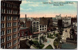 Postcard MI Detroit -Capitol Square Park and Griswold Street - Coke