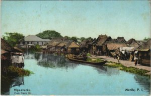 PC PHILIPPINES, MANILA, NIPA SHACKS, Vintage Postcard (b39135)