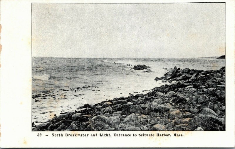 Postcard MA Scituate North Breakwater & Light Entrance Scituate Harbor ~1905 H19