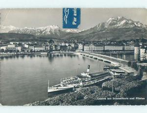 old rppc LARGE SHIP BOAT BESIDE BUILDINGS Lucerne - Luzern Switzerland HM2061