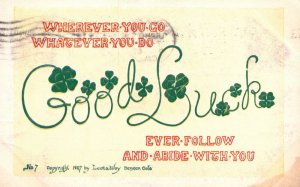 Vintage Postcard 1908 Good Luck Green Flower Petal Wherever You Go Greeting Card