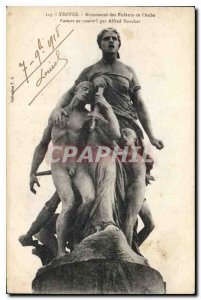 Old Postcard Troyes Aube Children Monument