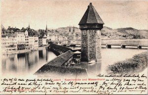 Switzerland Luzern Kapellbrücke und Wasserthurm Vintage Postcard C222