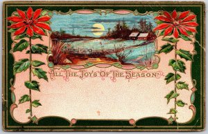 All The Choice Of The Season Christmas Landscape Moonlight Poinsettia Postcard