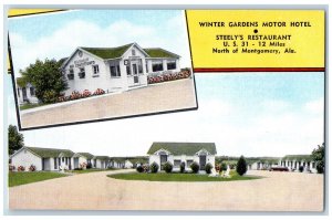 Montgomery Alabama Postcard Winter Gardens Motor Hotel Exterior Roadside c1940's