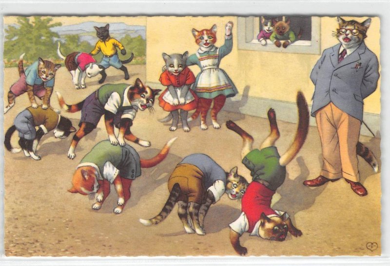 Student Cats Playing School Mainzer Belgium 4878 Vintage Fantasy Anthropomorphic