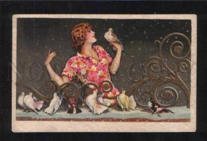 3070359 Lovely Lady BELLE & PIGEONS vintage ART DECO PC