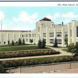 c1940s Helena, MT High School Roadside Linen PC Art Deco Robbins-Tillquist A329