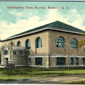 c1910s Madison, SD Gymnasium State Normal School Gym Postcard Touring Car A115