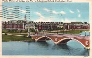 Cambridge Massachusetts, 1956 Weeks Memorial Bridge Harvard College Postcard