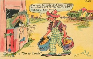 1940s Walters Farmer Old plug horse comic humor Teich linen Postcard 22-5163