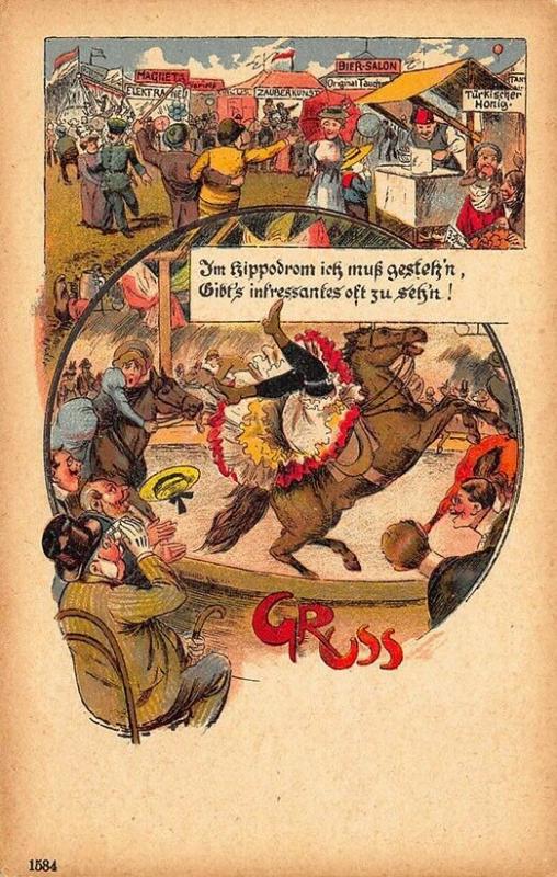 Grus Aus Germany Beer Salon Circus Horse Riding Act Postcard