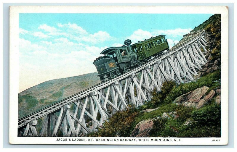 Jacob's Ladder Mt. Washington Railway Postcard White Mountains NH Train