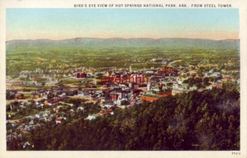 BIRD'S EYE VIEW OF HOT SPRINGS NATIONAL PARK, AR, FROM STEEL TOWER 
