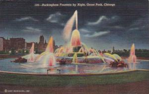Illinois Chicago Buckingham Fountain By Night 1945 Curteich