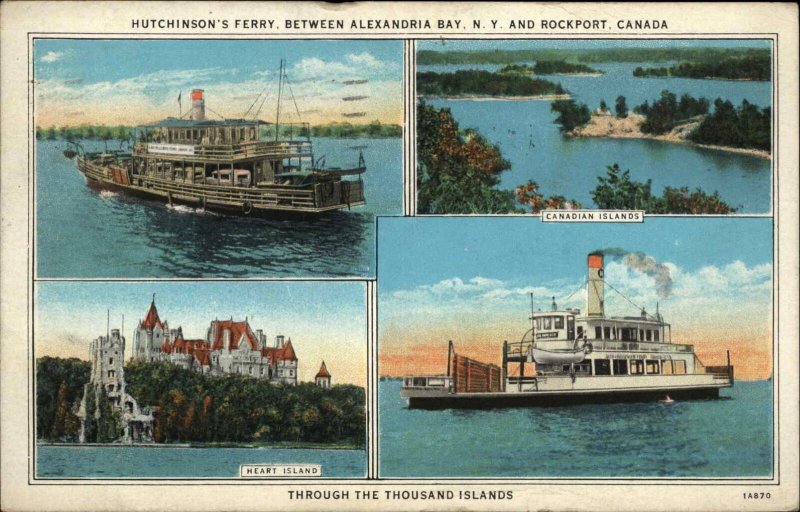 Alexandria Bay New York NY Hutchinson's Ferry Boat Boats Vintage Postcard