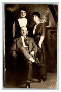 Vintage 1910's RPPC Postcard - Family Studio Portrait Black Dress