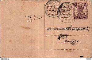India Postal Stationery George VI 1/2 A Naya Bazar cds Indore cds