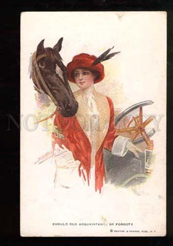 026004 Lady near CAR & HORSE by LICHTMAN Vintage R&N #222