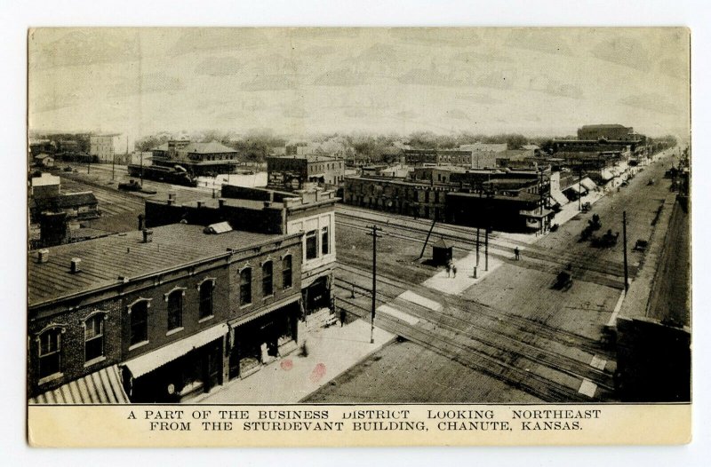 Business District Sturdevant Bldg Chanute KS Vintage Postcard Standard View Card 