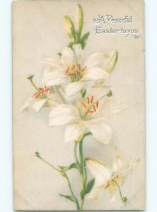 Unused Pre-1907 EASTER LILY FLOWERS ON CLOTH COVERED POSTCARD k1923