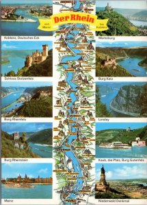 Postcard Germany Map - The Rhine from Mainz to Koblenz