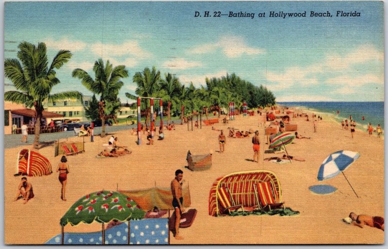 1953 Bathing at Hollywood Beach Florida FL Crowded Beach Posted Postcard