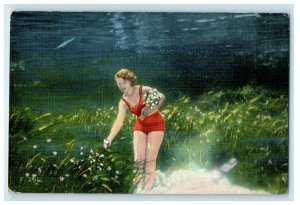 c1930s See Silver Springs, Picking Flowers Under Water Unposted Vintage Postcard 