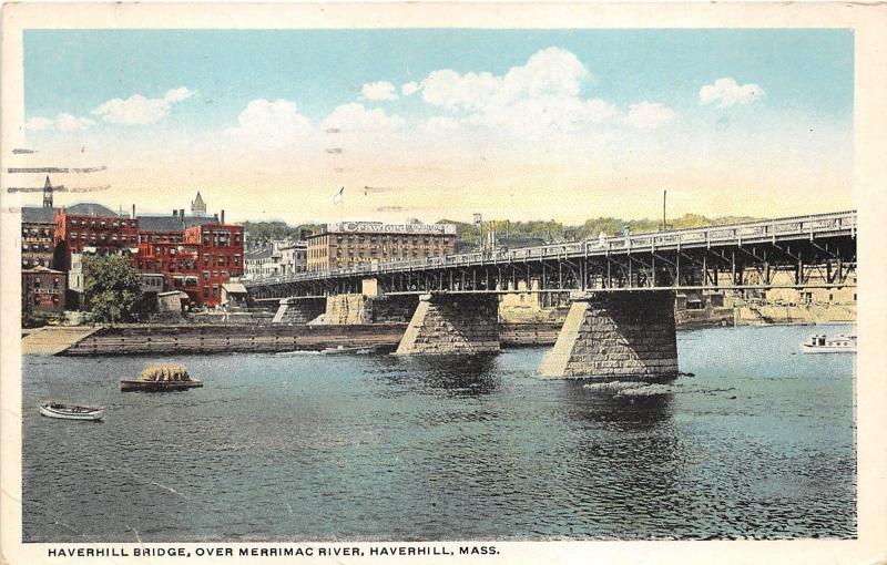 Haverhill Massachusetts~Haverhill Bridge on Merrimac River~Crawford Bldg~1921 Pc