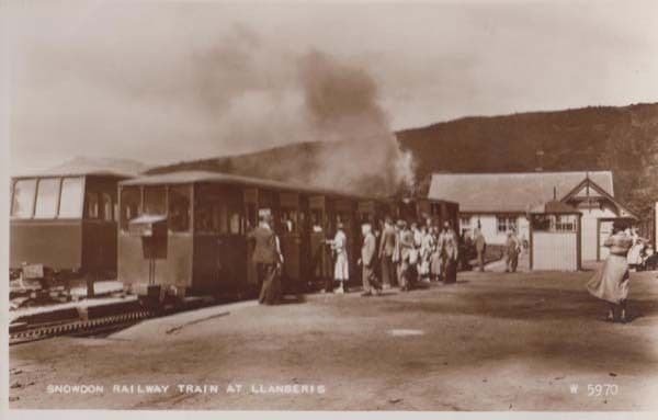 Passengers Boarding Llanberis Snowdon Welsh Railway Station Real Photo Postcard