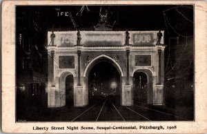 Liberty Street Night Scene, Sesqui-Centennial Pittsburgh PA c1908 Postcard P65