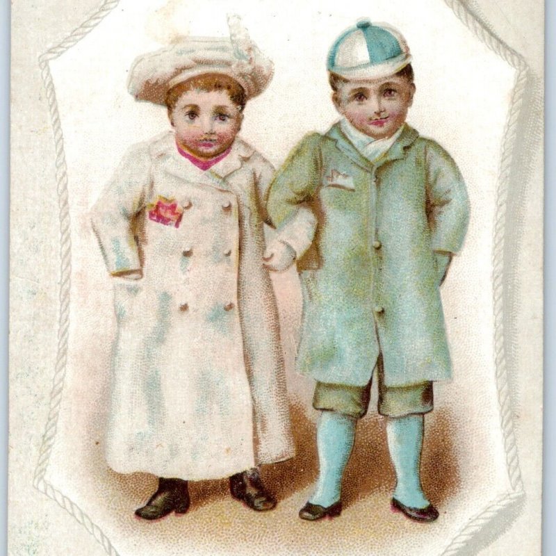 c1880s Victorian Mature Little Boy & Girl Couple Litho Stock Trade Card Odd C35