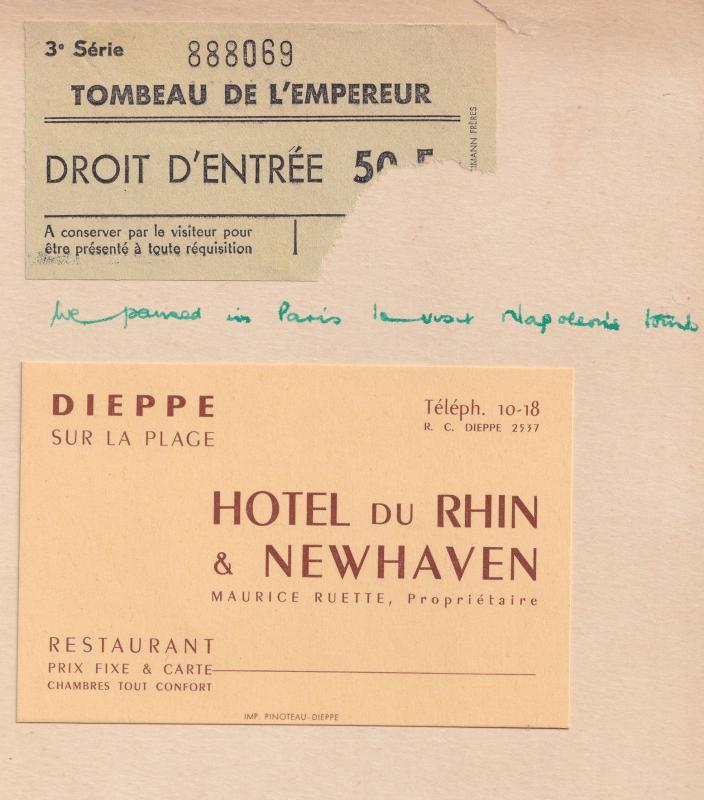 Hotel De Rhin Et Newhaven Receipts 1955 Restaurant Card & Ticket 3x Ephemera