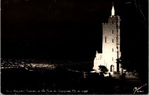 RPPC Will Rogers Shrine of Sun on Cheyenne Mt at Night Real Photo Postcard EKC