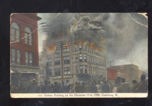 GALESBURG ILLINOIS 1908 HOLMES BUILDING FIRE DISASTER DOWNTOWN VINTAGE POSTCARD