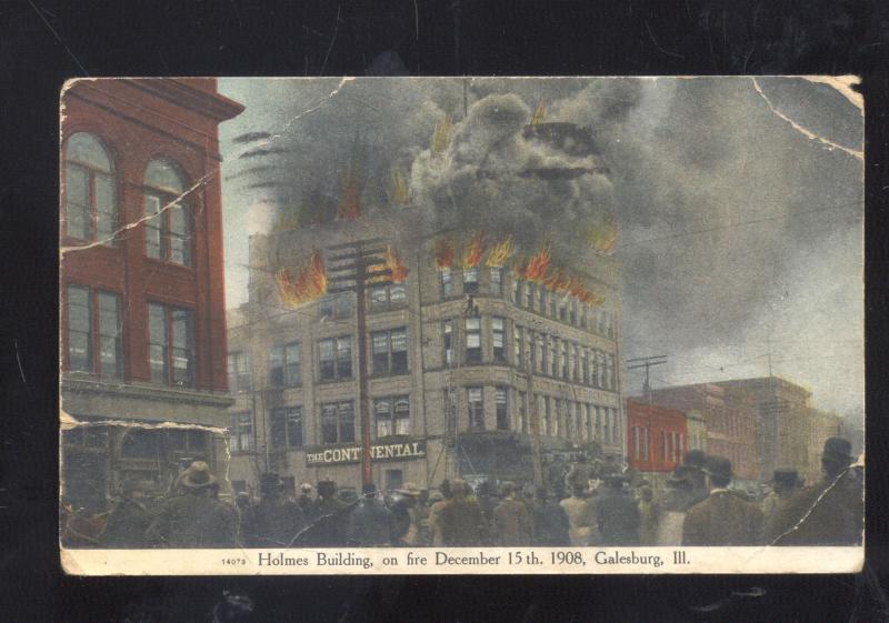 GALESBURG ILLINOIS 1908 HOLMES BUILDING FIRE DISASTER DOWNTOWN VINTAGE POSTCARD