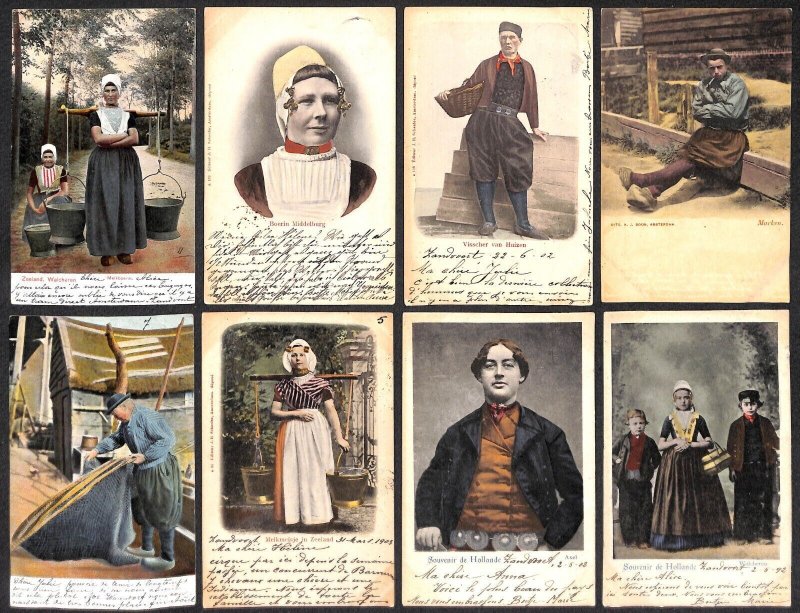 Dutch folk types costumes milkmaids fishermen Netherlands 1900`s postcards lot 