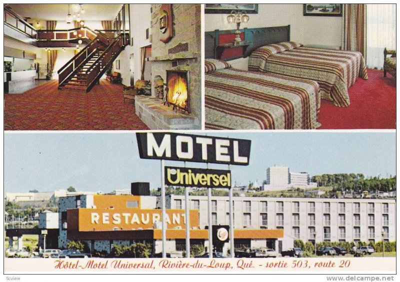 Restaurant, Lobby and Fireplace, Hotel=Motel Universal, Riviere-du-Loup, Queb...