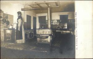 Homestead IA Colony Kitchen Old Stove Amish Community? c1905 RPPC Postcard