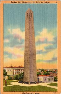 Bunker Hill Monument Charlestown Massachusetts MA Linen Postcard VTG UNP Tichnor 