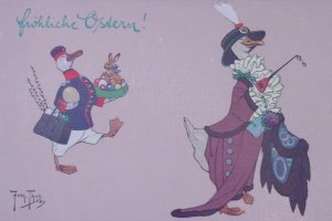 1910s Fantasy Anthropomorphic Ducks A/S Arthur Thiele Vintage Easter Postcard